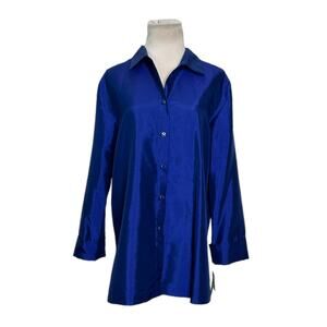 Charter Club lapis blue 3/4 sleeves button collard blouse size large